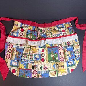 Farmhouse Country at Heart Patchwork Print Half Apron w Eyelet Lace Trim Pockets